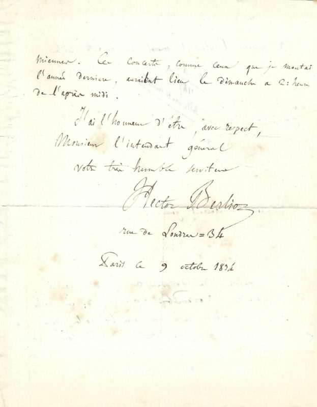 Early Autograph Letter Signed Reserving a Venue for the Premiere of His “Harold en Italie”