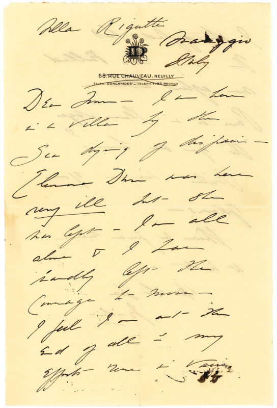 20498Autograph Letter Signed Mourning the Tragic Death of Her Two Children: “I feel I am at the end of all… I struggled but the thing has killed me after all… I am… dying of despair”