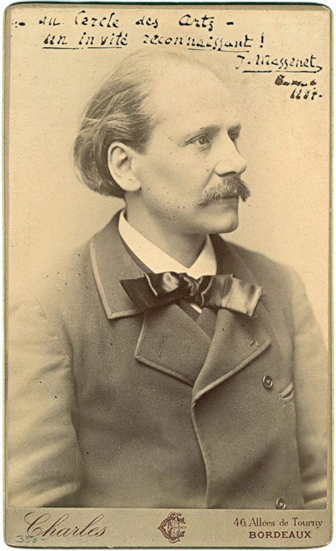 18580A Handsome and Rare Half-Length, Gilt-Edged Boudoir Photograph of Massenet Inscribed to the “Cercle des Arts” in 1887