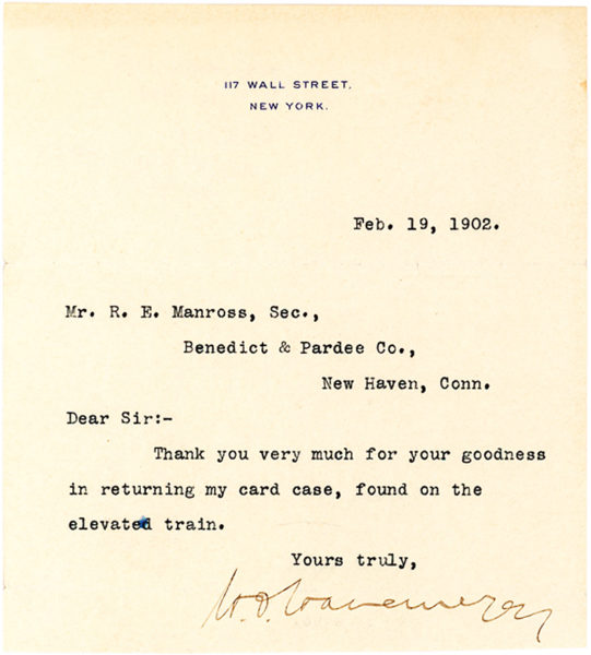 Excellent and Rare Autograph Letter Signed on Financial Matters by the “Merchant Prince” of Wall Street