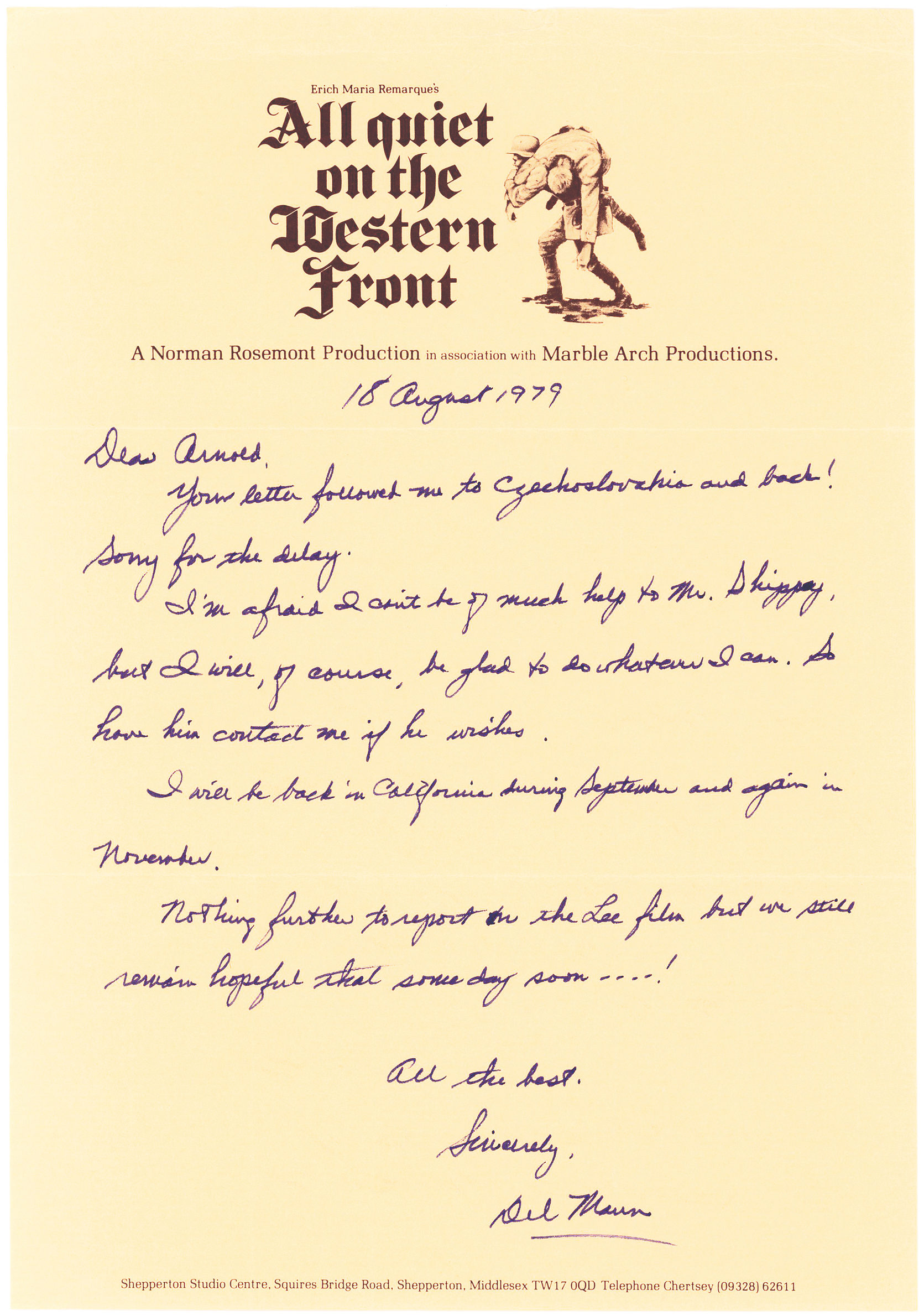 Delbert Mann letter