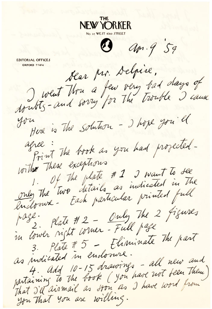 Apologetic Autograph Letter Signed By New Yorker Illustrator About His Artwork In A French