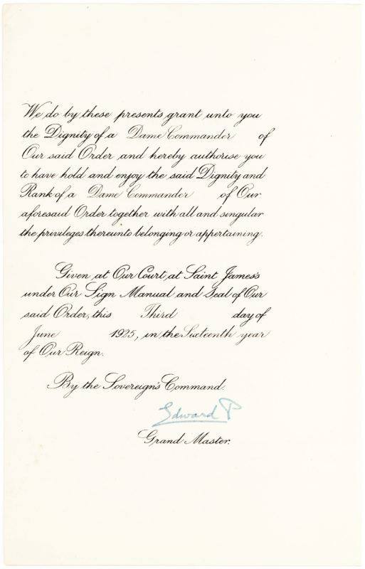 Rare Document Signed By King George V and His Son, the Future King Edward VIII, Honoring the Canadian Opera Star Emma Albani