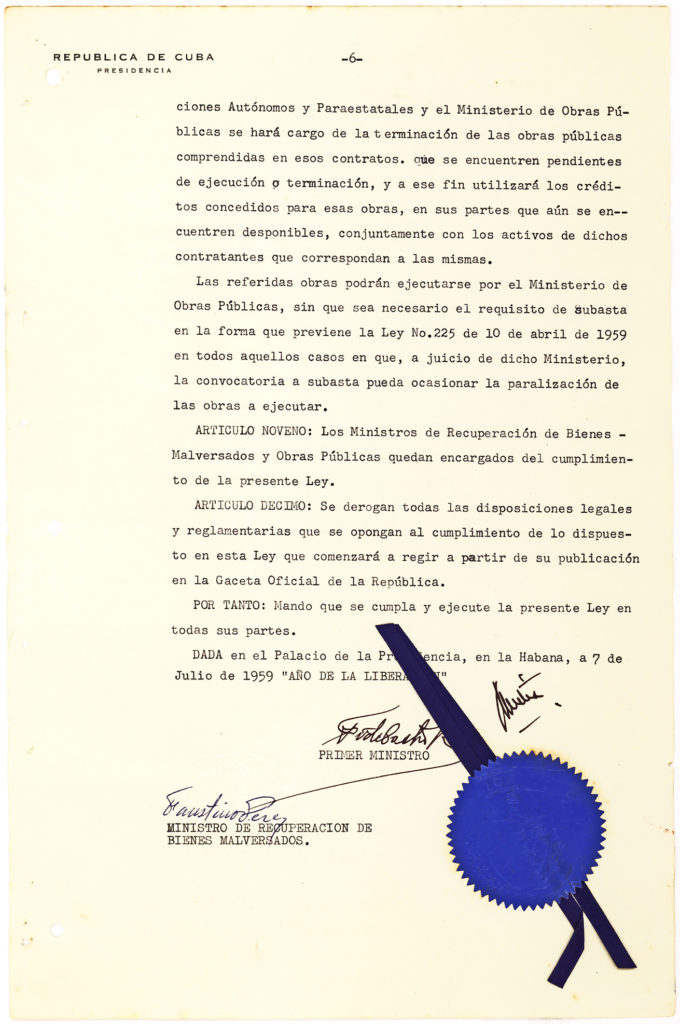 Document signed by Fidel Castro
