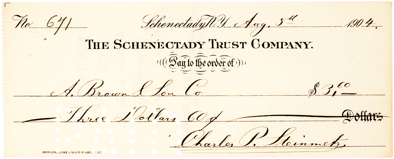 Charles P Steinmetz signed check 