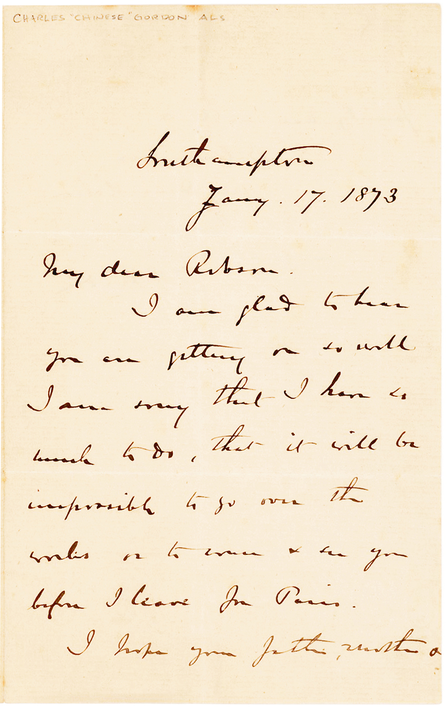 Autograph Letter Signed By Chinese Gordon The British Officer Instrumental In Putting Down