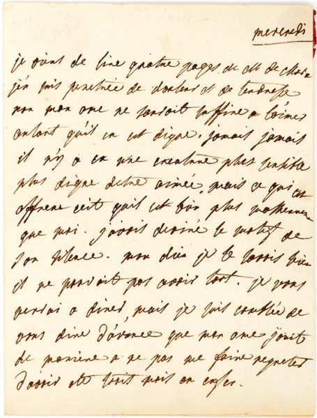 Touching Full-Page Manuscript Quoting the Final Lines of his Novel, “La Reve”