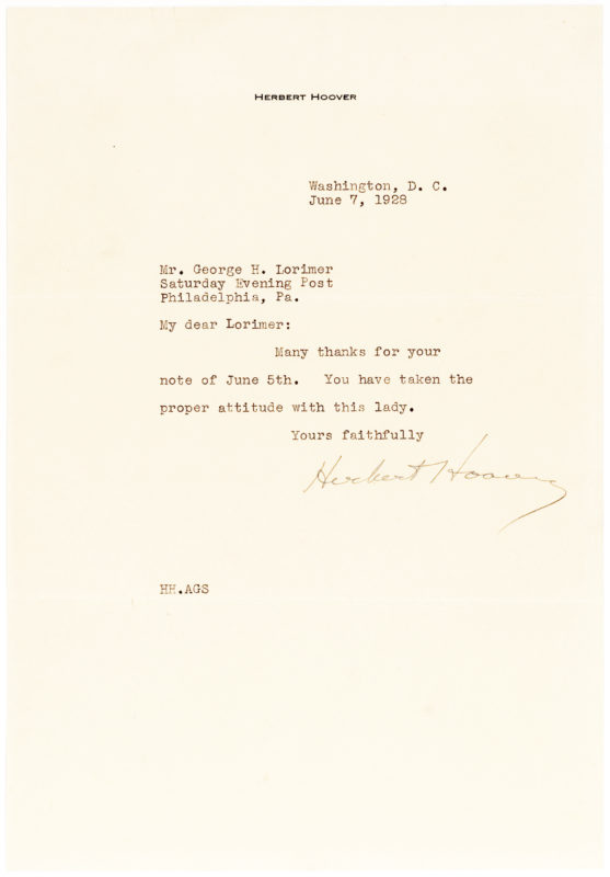 36416Letter of Thanks on his Personal Stationery to The Saturday Evening Post’s Editor George H. Lorimer
