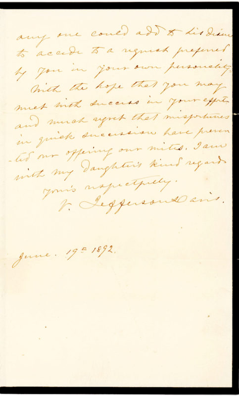 36907Fine Autograph Letter Declining to Ask a Wealthy Southern Cotton Planter for a Contribution