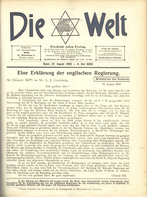 A 1903 edition of Die Welt