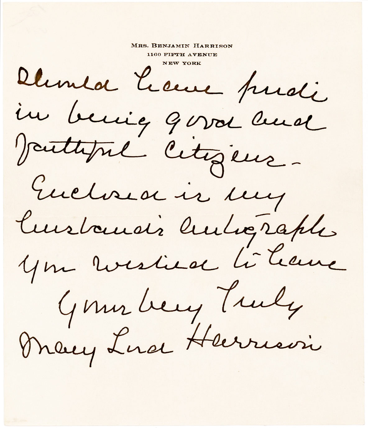 Mary Lord Harrison letter