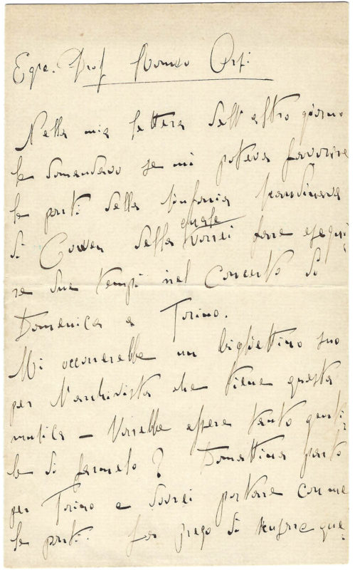The Earliest Toscanini Letter to be Offered at Auction in at Least 50 Years