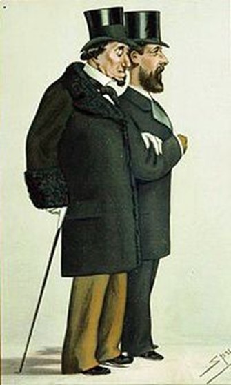 Cartoon depicting Lord Rowton (right) with his master, Benjamin Disraeli (left)
