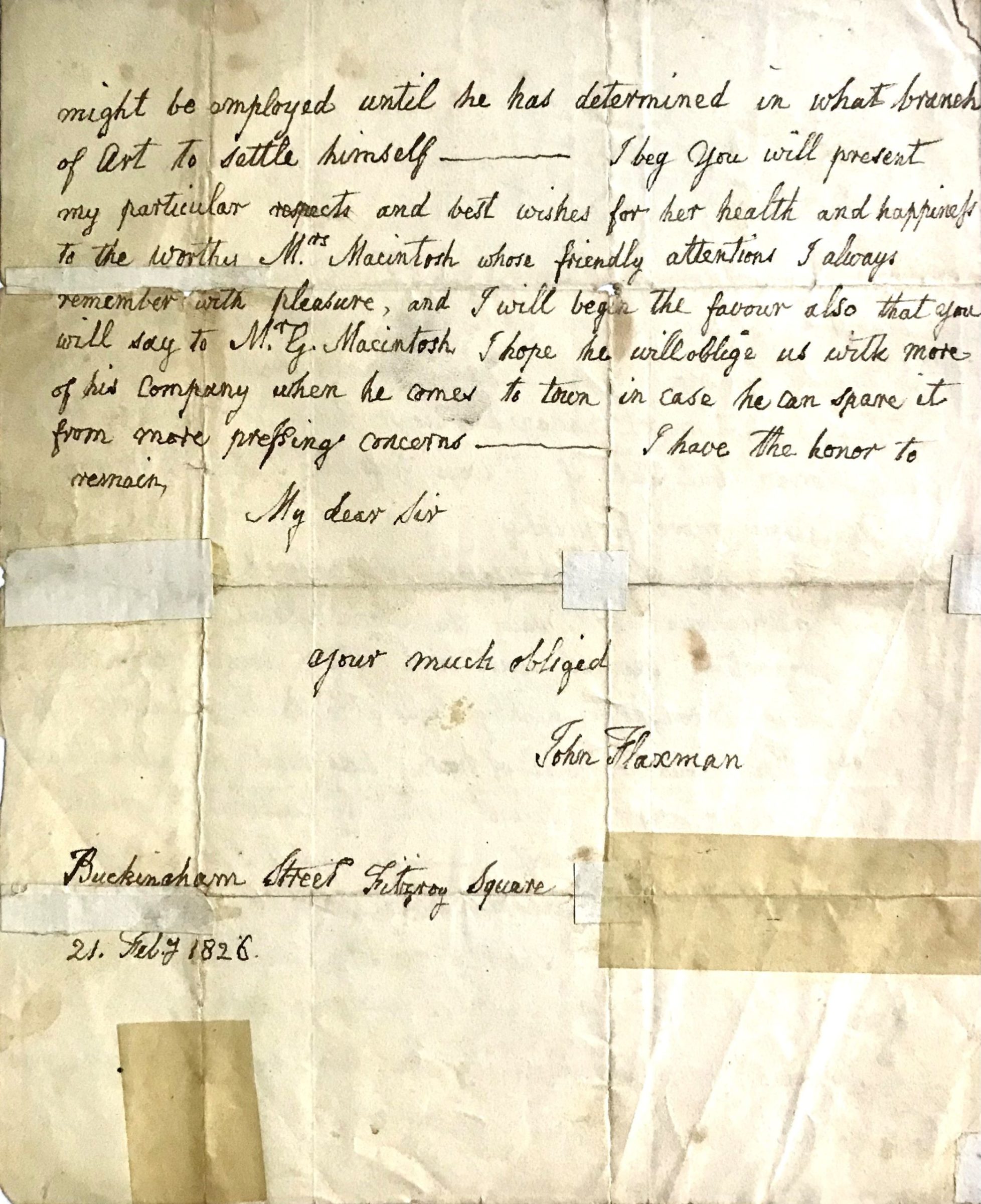 The English Sculptor and Illustrator Writes to Raincoat Inventor Charles Macintosh