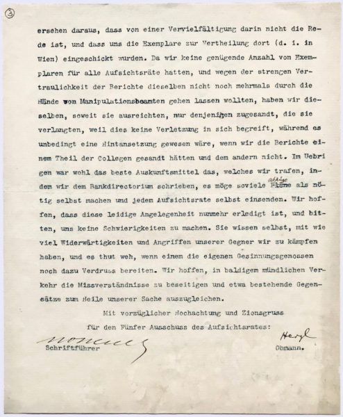 Letter as Chairman of the Zionist Action Committee Mentioning Tschlenow, Ussischkin and Mandelstamm