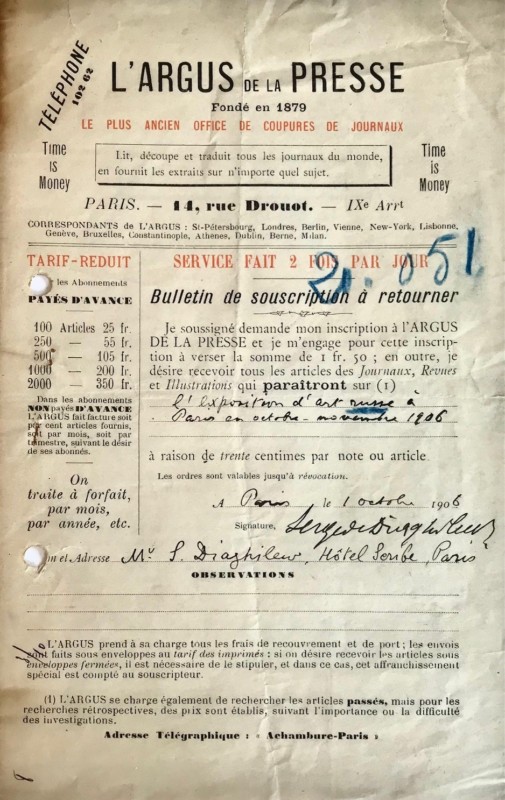 Document signed by Diaghiliev