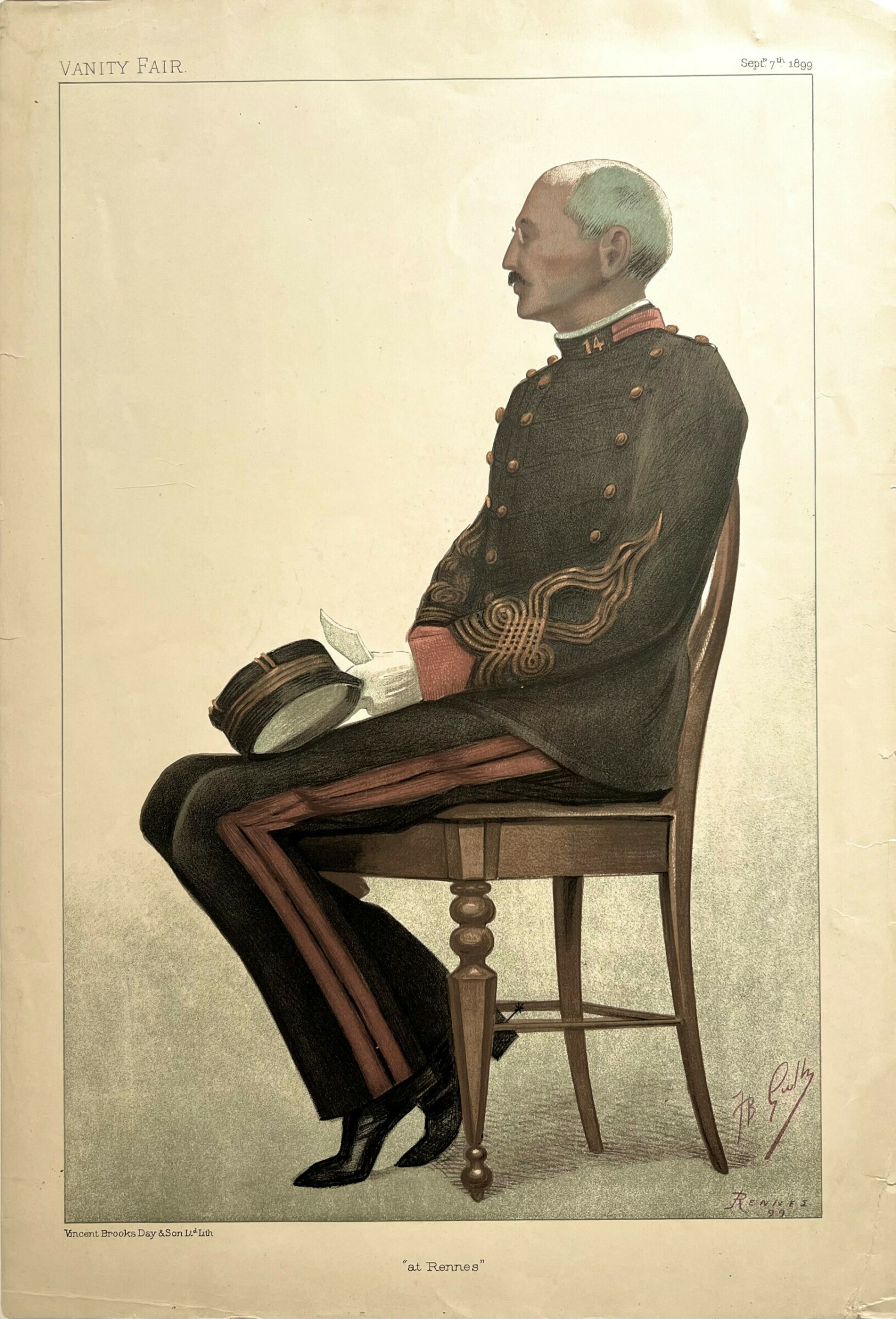 Courtroom Sketch of Dreyfus on Trial at Rennes with Similar Vanity Fair Portrait
