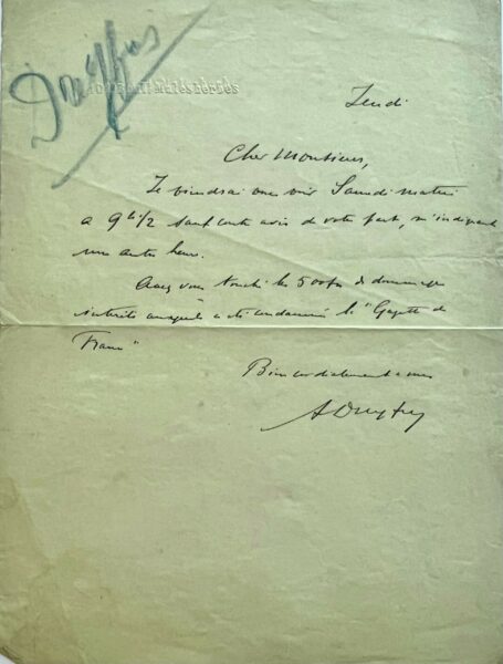 Letter from Esterhazy’s German “Handler” During the Dreyfus Affair