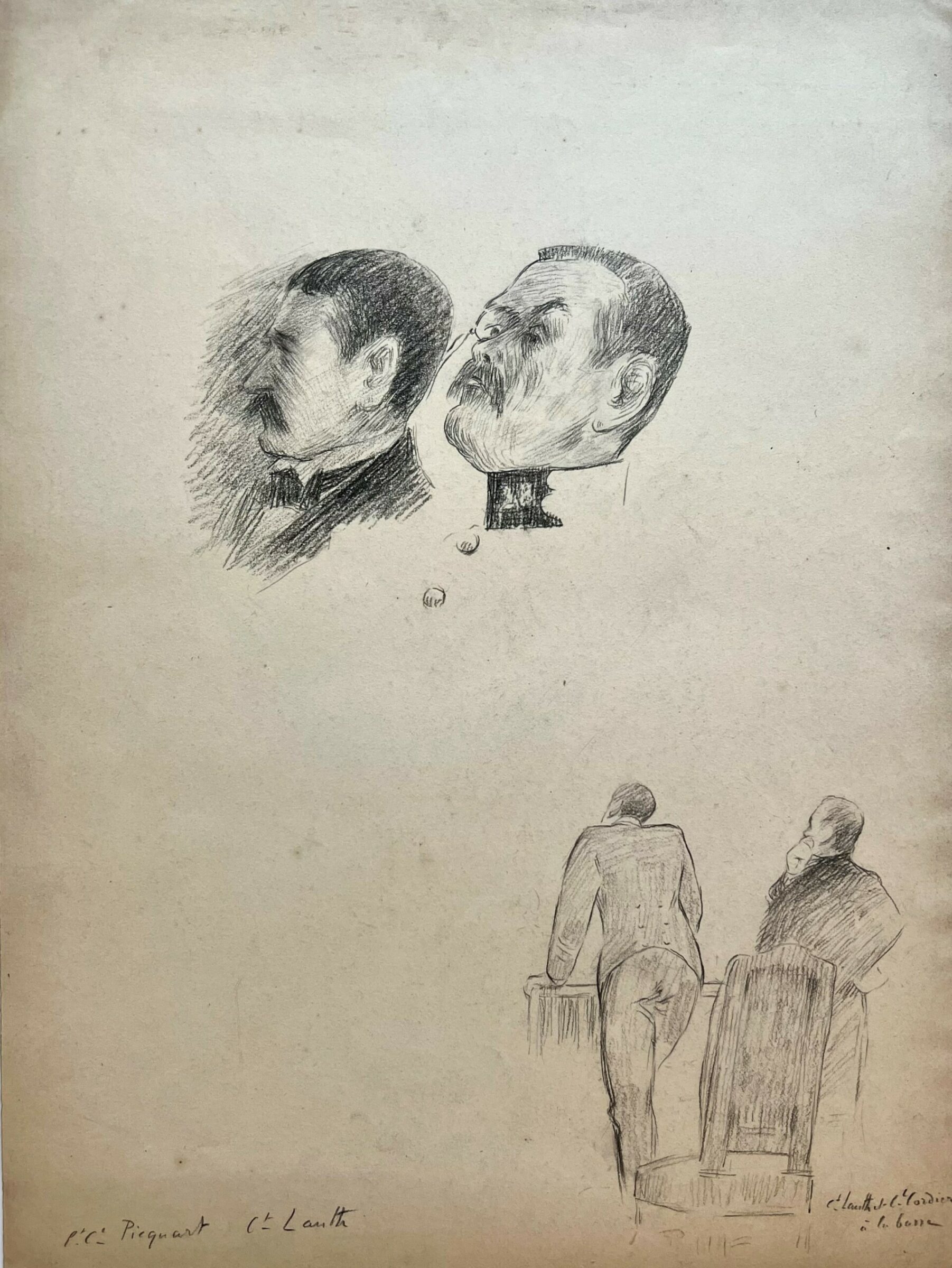 Courtroom Sketch of a Hero and a Villain of the Dreyfus Affair
