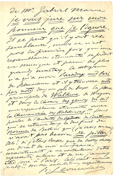 Letter Fighting for His First Opera, “Chatterton”