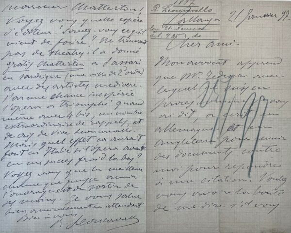 Letter Vigorously Protesting Accusations of Plagiarizing Puccini’s “La Boheme”