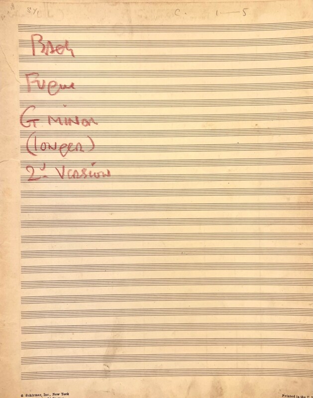 40870Unpublished Manuscript Transcription of  Bach’s “Fugue in G Minor”