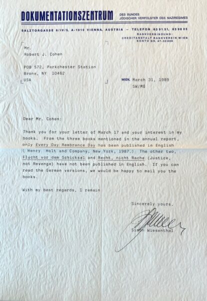 Letter to Theodor Herzl’s Former Assistant