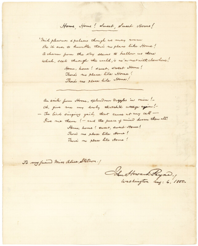 41712Fair Copy of the First Two Verses of Home! Sweet Home!, the Most Popular American Song of the 19th Century